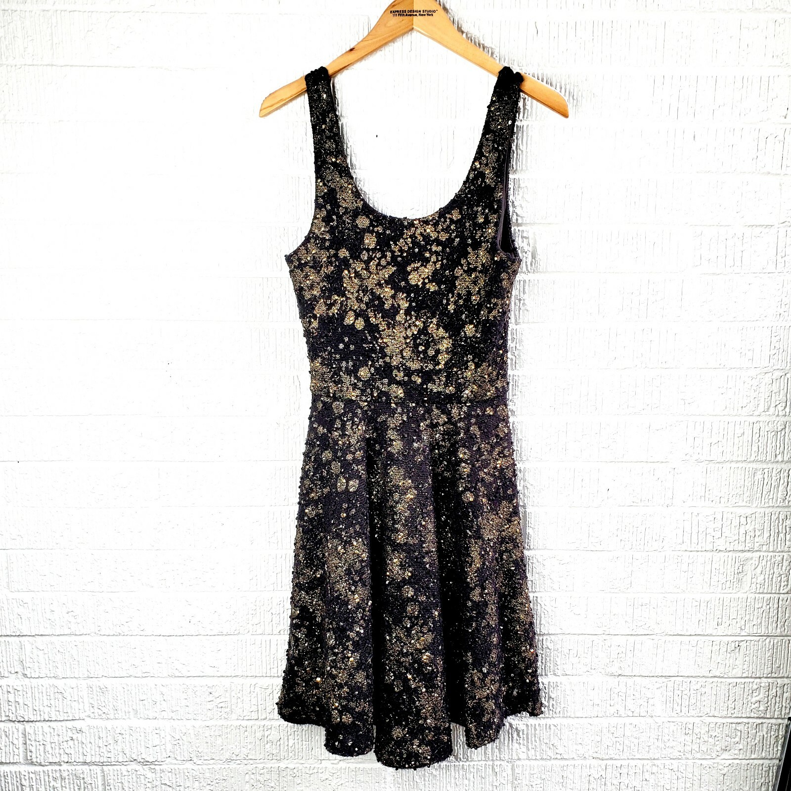 Elegant Gold Printed Black Fit and Flare Maxi Dress