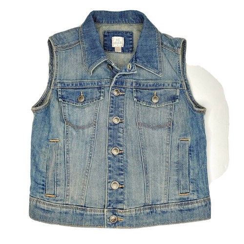 Women's Denim Vest Size XS Lauren Conrad Medium Rinse Front Flap Pockets LC