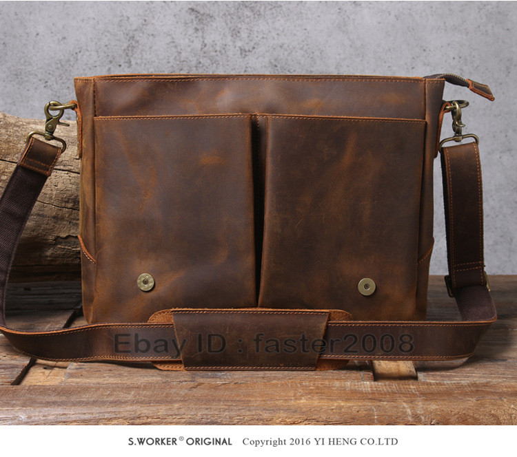 Crazy Horse Leather Messenger Bag Men Portable Briefcase Shoulder Computer Bag