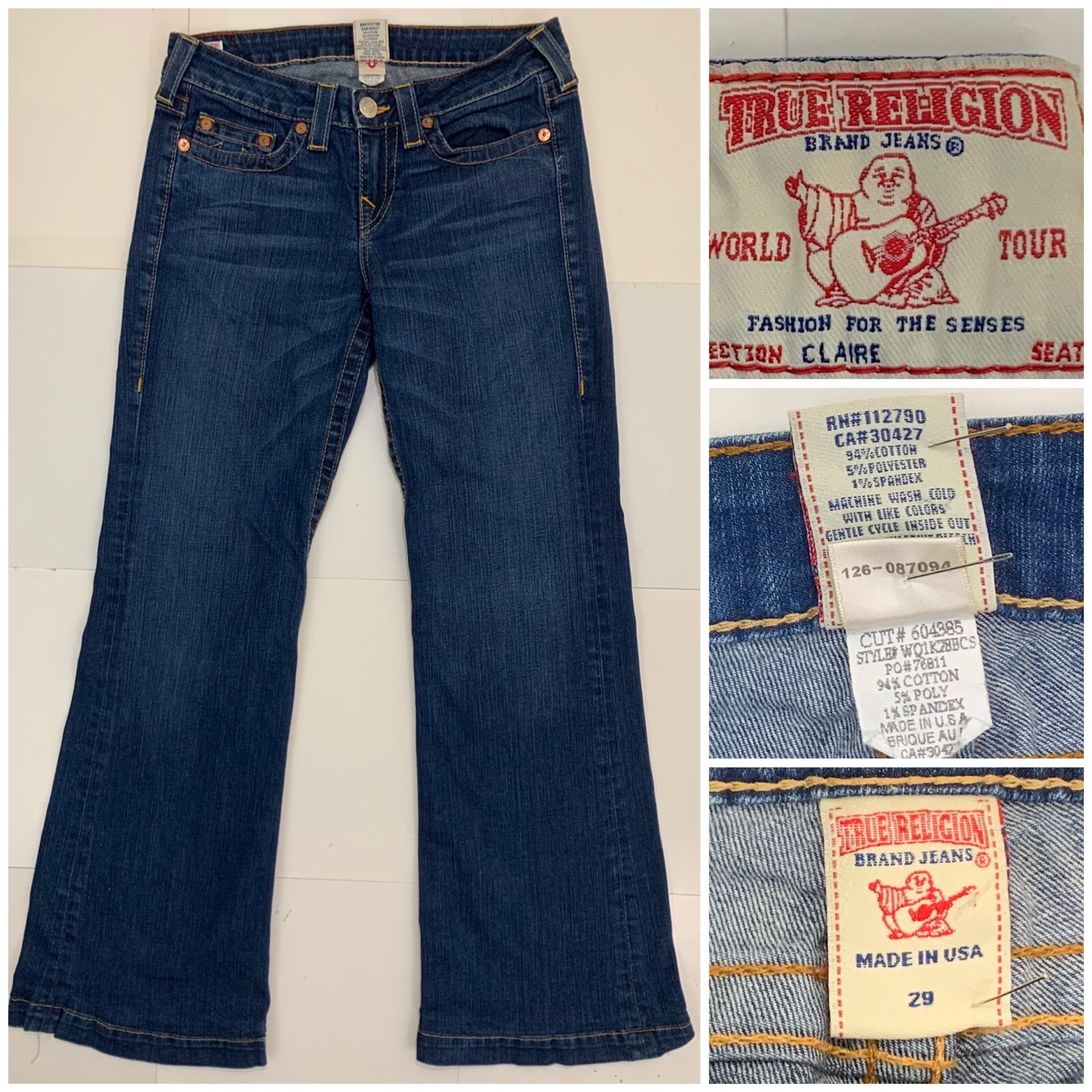 True Religion Claire Flare Boot Cut Blue Denim Jeans Women's Size 29 Made in USA thumbnail 12