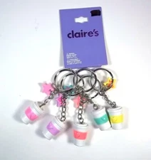 Claire's set of 5 latte cups BFF stars 3D keyring or bag clip NEW
