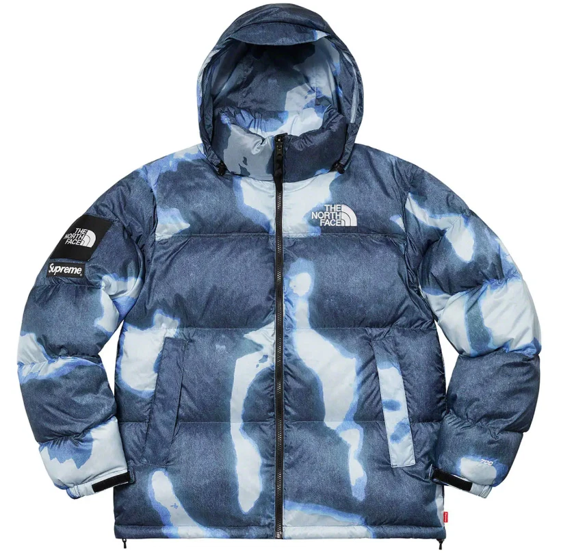 SUPREME :) Veste Nuptse FW21 North Face imprimé denim blanchi indigo MOYEN 100 % NEUF