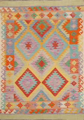 Geometric Kilim Rugs Wool Traditional Kelim Colorful Carpets 5x7 ft