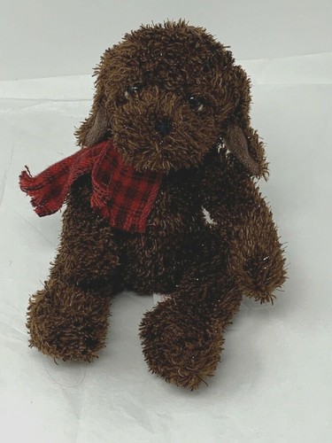 Russ Brillo Peluche Marrón Perro Peluche Cachorro Rojo Bufanda a Cuadros 6" Juguete Sentado - Imagen 5 de 11