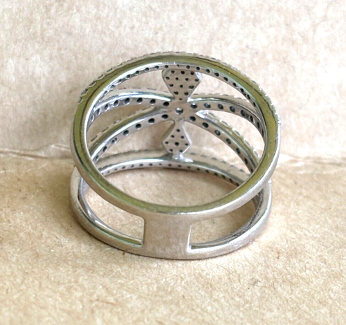 Diamond Cluster Criss Cross Lady's Ring 14k White Gold 1.00 ctw - Picture 4 of 7