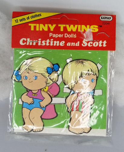 Vintage Karnan Tiny Twins Paper Dolls Christine and Scott - Sealed Uncut