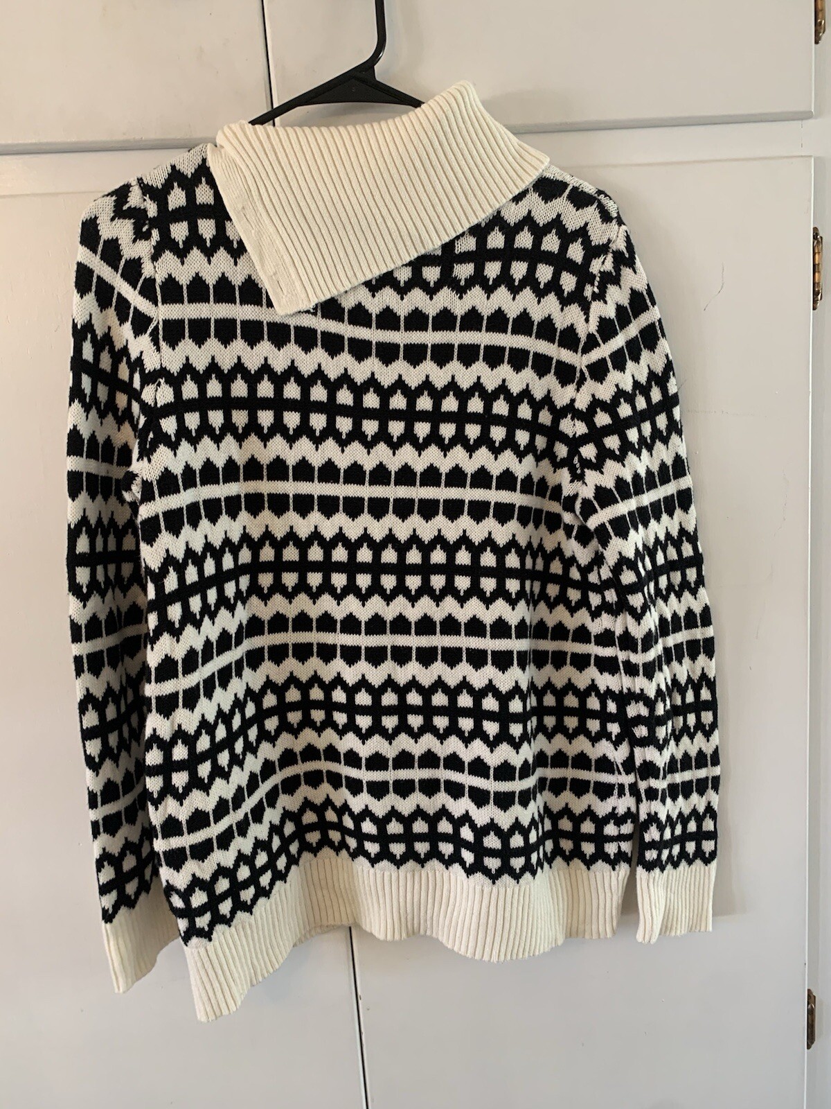 Talbots Geometric Pattern Turtleneck Sweater Blac… - image 2
