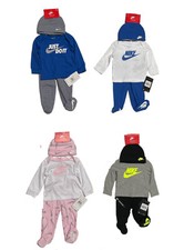 Nike Baby Long Sleeve T-Shirt Footed Pants, Hat 3-Piece Set, 4-Styles; Sz 3M-9M