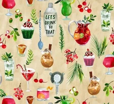 Food Fabric | Mixed Drink Cocktail Allover Multi | Dear Stella YARD