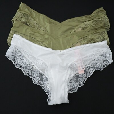 Victoria's Secret Lace Rose Satin High-Leg Cheeky Panty 3 Lot MEDIUM
