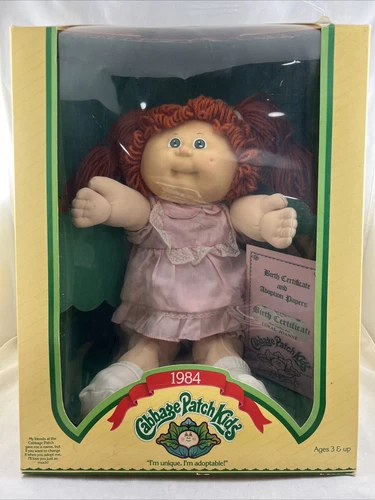 Vintage Cabbage Patch Kids Doll With Red Hair Green Eyes And Pink Clothes 1984