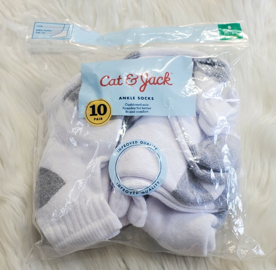 SAOLA Calze alla caviglia Cat And Jack suola ammortizzata bianche (10 paia) taglia piccola 5 5 8 5