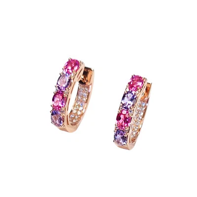 Diamant Creolen bunt Roségold 18K Farbedelstein Amethyst pink lila rosa Topas - Bild 1 von 4