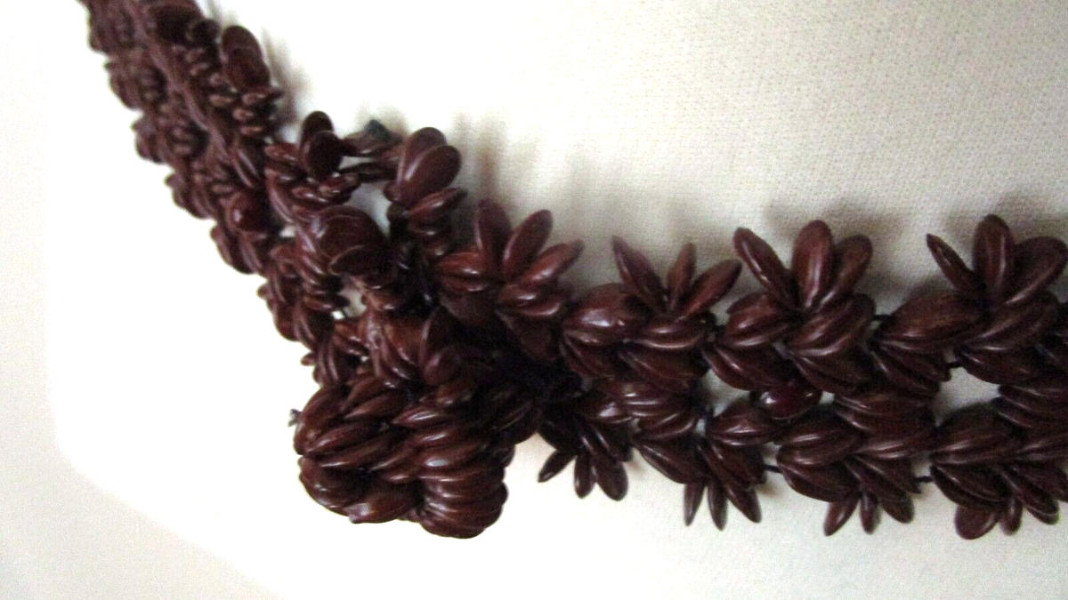 Gorgeous Vintage Hawaiian coerced seed and Wood belt Seed Bead Belt, Beaded Hippie Belt Hand Carved Wood Buckle  main image 4
