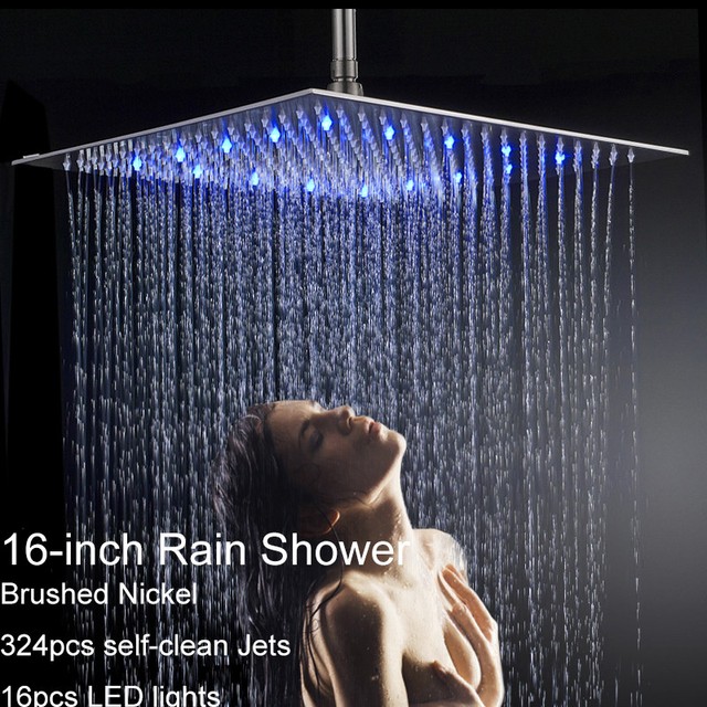 5 Second Color Changing Fixed Led Illuminated Shower Head Brushed