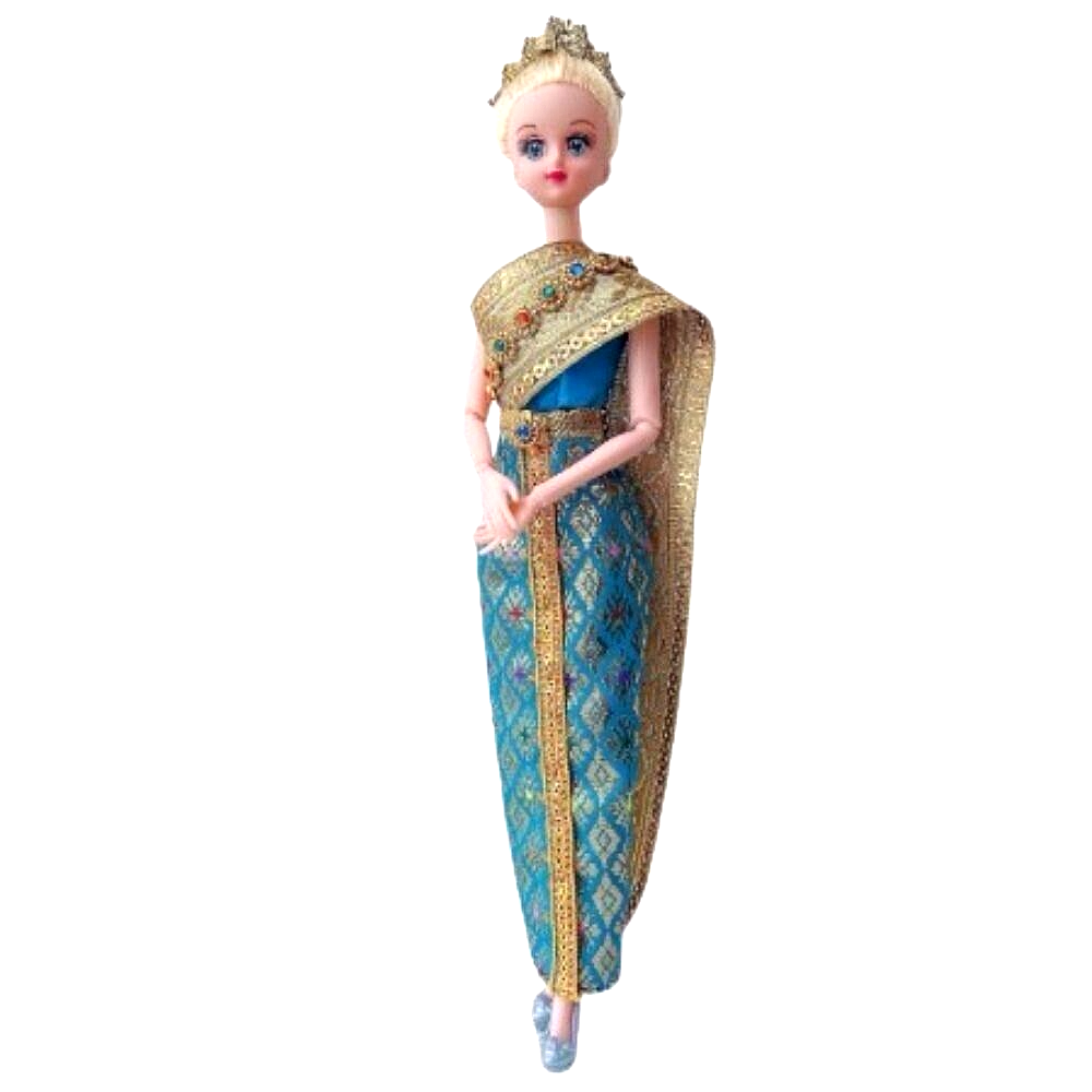 Thai Silkstone Barbie Doll in Light Blue Handmade Traditional Dress-image