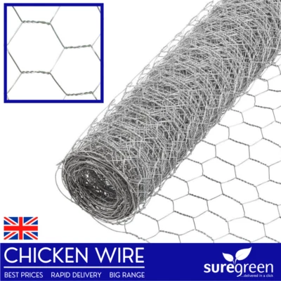 Suregreen Galvanised Chicken Wire - many dimensions, hole apertures and gauges