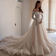 Elegant Luxurious Netting Wedding Dresses Tulle Applique Marriage Appliques
