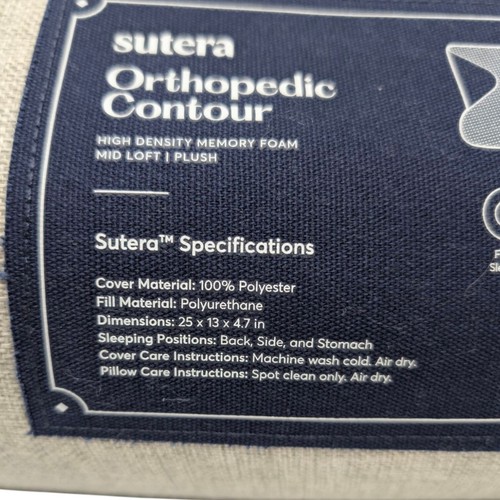 Sutera Orthopedic Contour Memory Foam Pillow Ergonomic Cervical Support - Picture 7 of 8