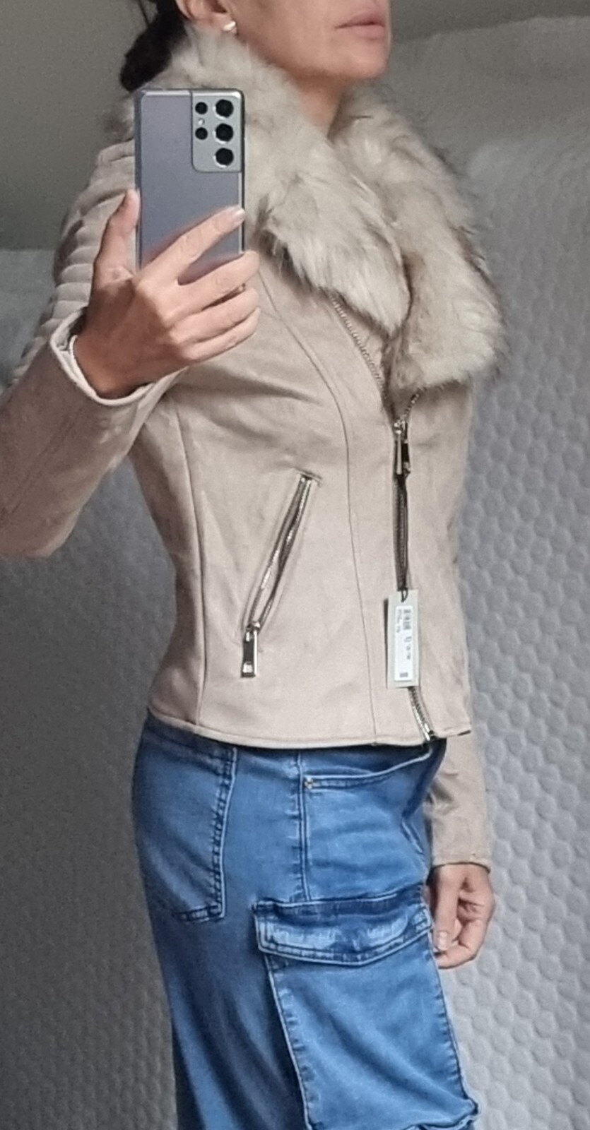 River Island Removable Premium Faux Fur Biker Style Jacket Size 10 RRP £65
