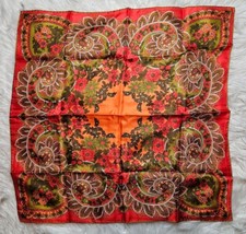 Vera Neumann VTG Square Scarf 100 Silk Floral Paisley Autumn 26"x26" Stunning