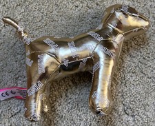 Victoria  s Secret PINK Metallic Gold Plush Dog Vinyl with White Letters