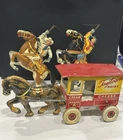 MARX Vintage Toys Tin Windup Toytown Dairy Horse-Drawn Cart with Cowboys