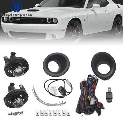 For 15-23 Dodge Challenger Fog Light Lamps+Wiring+Switch Kit Clear Lens PAIR