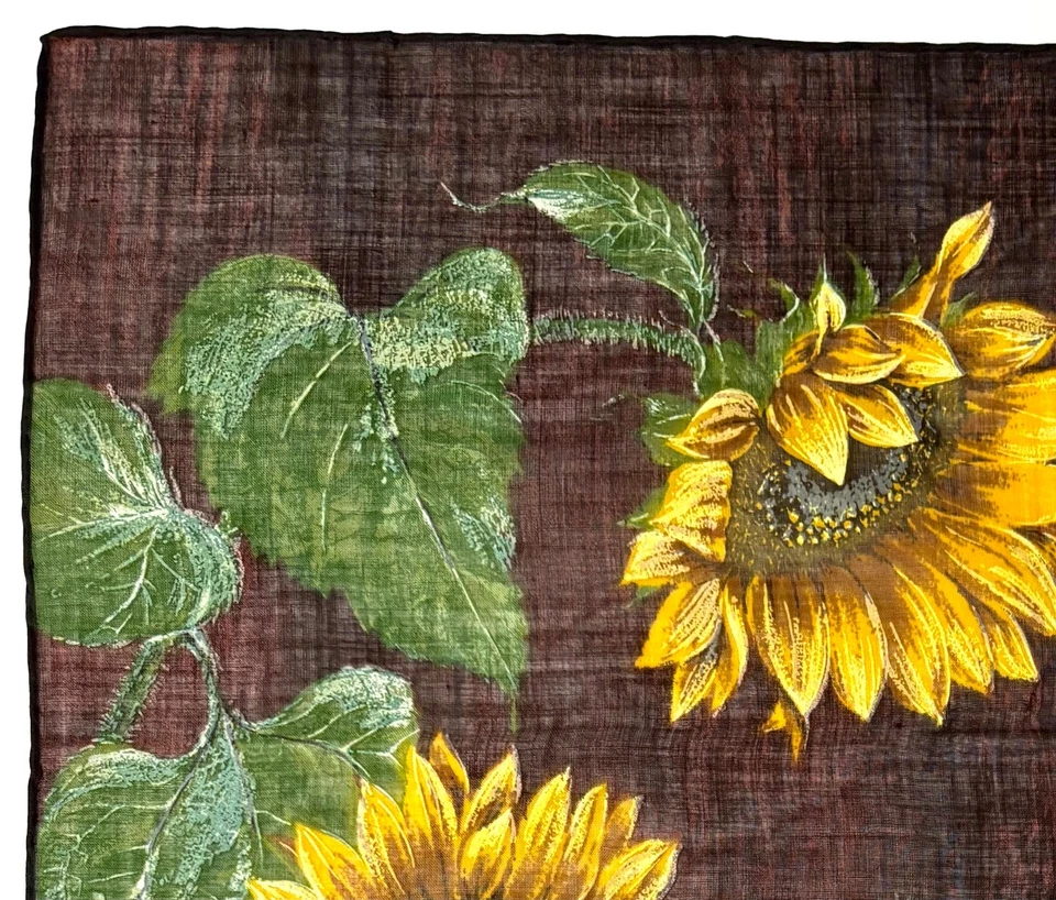 Pañuelo de Colección Hankie Stoffels Girasoles Marrón Bkgrd Bordes Enrollados Suiza Foto 2 de 4
