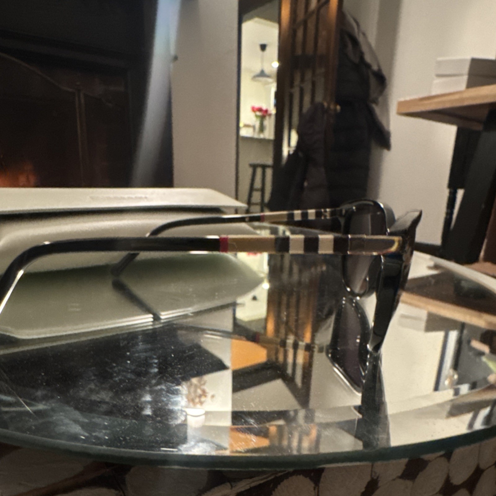 Burberry womens Cat Eye Sunglasses Black Frame Striped Gray Gradient Lens thumbnail 2