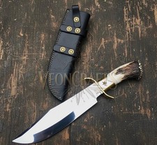 Custom HandMade D2 Steel Hunting 15in Bowie Knife Deer Horn Handle With Sheath