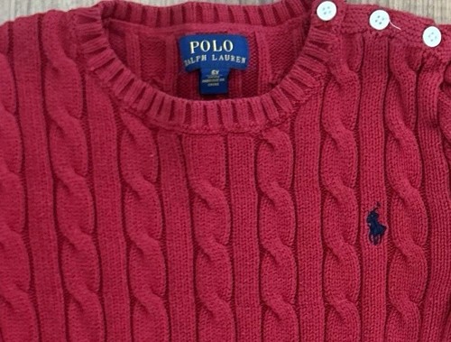 Girls Polo Ralph Lauren Cable Knit Crew Neck Sweater Red sz 6X Shoulder Buttons - Picture 7 of 11