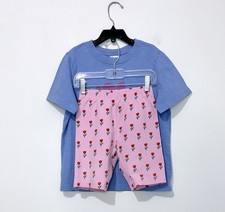 Hanna Andersson Girls T Shirt  Shorts Set 120 US 6-7 Cotton Blue Pink Floral