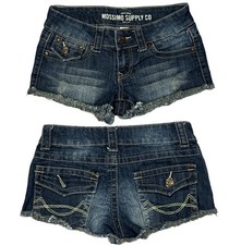 Mossimo Supply Co Cut Off Dark Blue Denim Shorts Juniors Size 5 Button Stretch