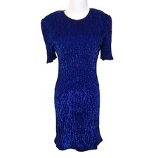 Laurence Kazar Sequin Evening Sheath Dress Knee Length Size Small Round Neck