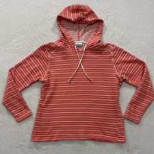 Columbia PFG Peach White Striped Waffle Knit Hoodie Women s Size M