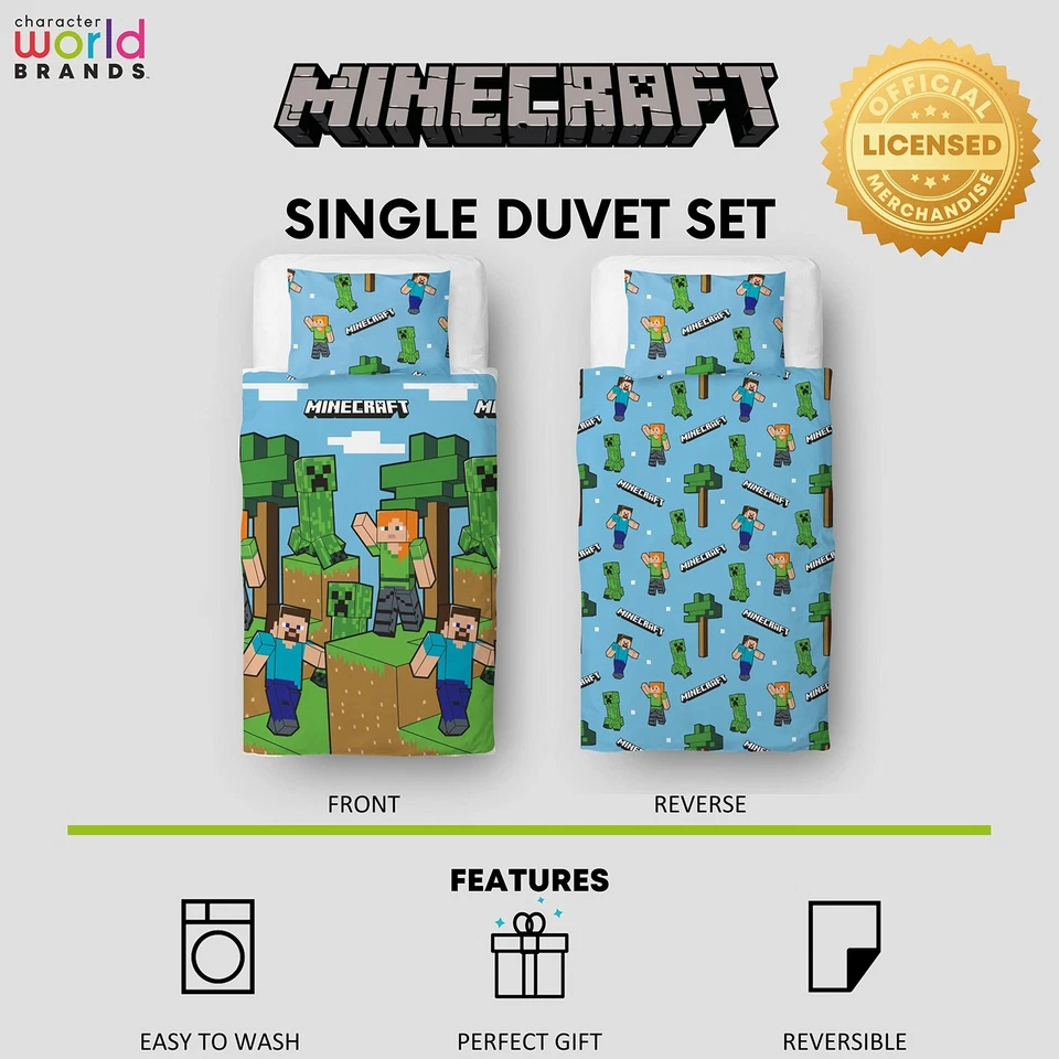 Minecraft Set copripiumino singolo ufficiale design epico reversibile blu su 2 - Immagine 4 di 4