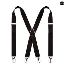 Mens Suspenders Adjustable Elastic Leather Y-Shaped Hooks Pants Braces Solid
