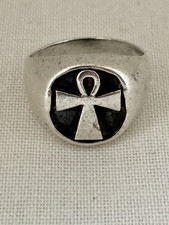 Vintage  Sterling Silver  Oxidized Egyptian Ankh Band Ring Size O