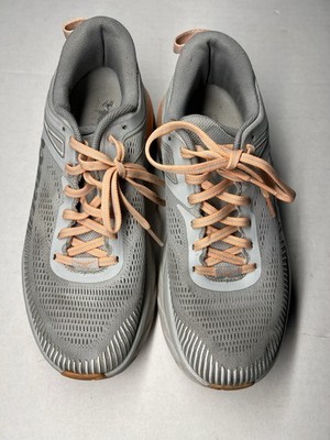 Hoka Womens Bondi 7 Harbor Mist Gray Peach Running Shoes  Comfort Sz 7