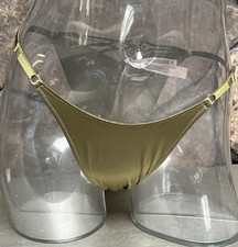 Victoria's Secret Strappy Satin BRAZILIAN Panty Adjustable Waist Sz S Green NWT
