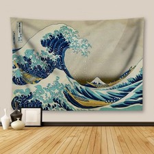 Artsy Tapestry Wall Hanging Great Wave of Kanagawa by Katsushika Hokusai 60" 40"