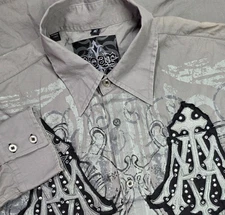 Roar BKE Button Up Shirt Cross Wing Studded Embroider Men G-XLT Affliction Style
