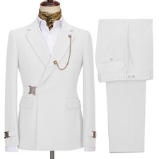 Men Double Breasted Peak Lapel Blazer Formal Prom Groom Tuxedo Wedding Suit