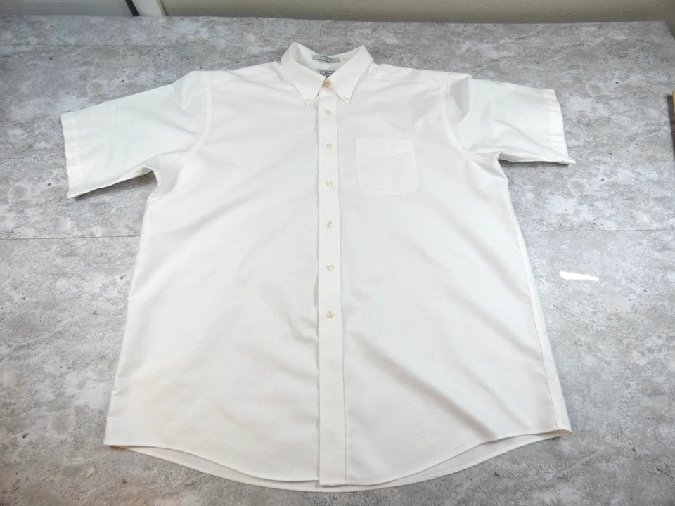 LL Bean Shirt Mens 18 Reg White Oxford Wrinkle Resist Traditional Fit Broadcloth - Image 2 of 4