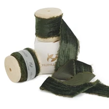 1 inch Moss Green Frayed Crinkled Silk Velvet Ribbon for Gift Wrapping Craft