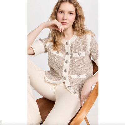 Veronica Beard Kaufman Knit Jacket Sz Small - Ivory Brown Preppy Twee Button NWT