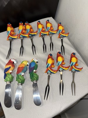 Parrot Cheese Butter Spreader Knives Stainless Steel Set Of (13),& (3) Forks
