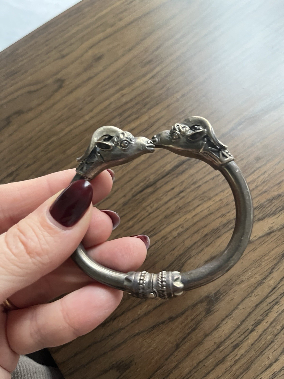 Solid Sterling Silver Vintage Aries Rams Head Bra… - image 1