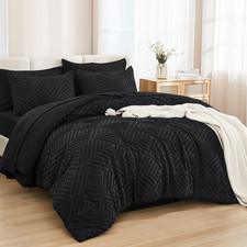 King Size Comforter Set 7 Pieces Black - Bed in a Bag King Boho Lightweight Fluf